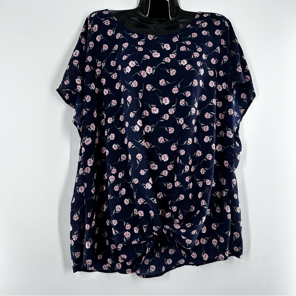 Meri Skye Navy Blue Floral Blouse  Women Size XL